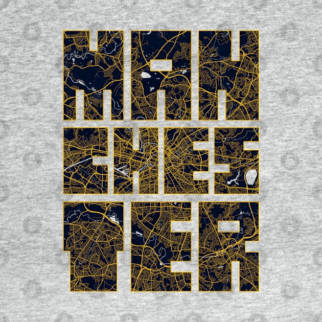 Manchester, England, UK City Map Typography - Gold Art Dec by deMAP Studio